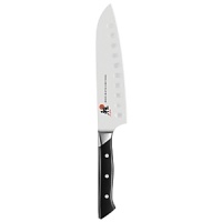 Elegant Japanese design meets superlative durability in these Morimoto-designed knives. Offering the ultimate in beautiful, reliable and practical cutlery, the Iron Chef's Miyabi collection uniquely combines a sharp, flexible, corrosion resistant blade with a western-style handle. The 7 Hollow Edge Santoku allows air in between the blade and the item being cut for extra-thin cutting. Elegant Japanese design meets superlative durability in these Morimoto-designed knives. Offering the ultimate in beautiful, reliable and practical cutlery, the Iron Chef's Miyabi collection uniquely combines a sharp, flexible, corrosion resistant blade with a western-style handle. The 7 Hollow Edge Santoku allows air in between the blade and the item being cut for extra-thin cutting.