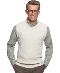 With tonal texture, this Tasso Elba sweater vest is a sophisticated way to layer up your look. With tonal texture, this Tasso Elba sweater vest is a sophisticated way to layer up your look.