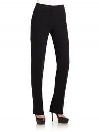 THE LOOKNarrow waistband with hook-and-eye closureFront zipperDual front pocketsTapered legTHE FITRise, about 10Inseam, about 35THE MATERIAL60% viscose/40% woolCARE & ORIGINDry cleanImportedModel shown is 5'10 (177cm) wearing US size 4. THE LOOKNarrow waistband with hook-and-eye closureFront zipperDual front pocketsTapered legTHE FITRise, about 10Inseam, about 35THE MATERIAL60% viscose/40% woolCARE & ORIGINDry cleanImportedModel shown is 5'10 (177cm) wearing US size 4.