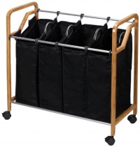 Household Essentials Quad Laundry Sorter, Bamboo Frame with Black Canvas Bags Household Essentials Quad Laundry Sorter, Bamboo Frame with Black Canvas Bags