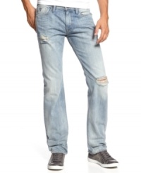 Lighten up! These distressed jeans from Guess give a weekend remix you can get behind. Lighten up! These distressed jeans from Guess give a weekend remix you can get behind.