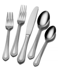 Classically styled, the Regent Bead flatware set transitions beautifully from everyday meals to finer occasions in polished, top-quality stainless steel. Scallop and beaded detail define service for twelve with ageless elegance. From Mikasa. Classically styled, the Regent Bead flatware set transitions beautifully from everyday meals to finer occasions in polished, top-quality stainless steel. Scallop and beaded detail define service for twelve with ageless elegance. From Mikasa.