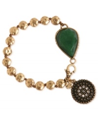 Go green with this link bracelet from Lucky Brand. It's crafted from gold-tone mixed metal and features semi-precious jade and glass accents for a classic look. Item comes packaged in a signature Lucky Brand Box. Approximate length: 7 inches.