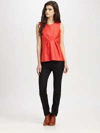 Lightly textured, cotton-rich tank has a pleated, peplum-like front. RoundneckSleevelessFront pleatingInvisible back zipper89% cotton/11% viscoseDry cleanMade in USA of Italian fabricModel shown is 5'10 (177cm) wearing US size 2. Lightly textured, cotton-rich tank has a pleated, peplum-like front. RoundneckSleevelessFront pleatingInvisible back zipper89% cotton/11% viscoseDry cleanMade in USA of Italian fabricModel shown is 5'10 (177cm) wearing US size 2.