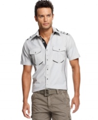 Enlist this military-inspired shirt from X-Ray for you style armory. Enlist this military-inspired shirt from X-Ray for you style armory.
