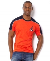 Let this slim-fit t-shirt from Nautica accent your lean look this summer. Let this slim-fit t-shirt from Nautica accent your lean look this summer.