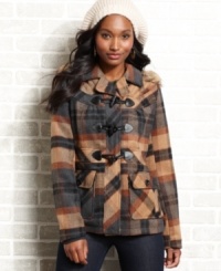 Designed to highlight your outdoorsy side, this duffle coat from Maralyn & Me features a fur-trimmed hood to keep you dry plus a timeless plaid-print. Designed to highlight your outdoorsy side, this duffle coat from Maralyn & Me features a fur-trimmed hood to keep you dry plus a timeless plaid-print.