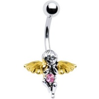 Silver 925 Gold Pink Angelic Guardian Angel Belly Ring MADE WITH SWAROVSKI ELEMENTS Silver 925 Gold Pink Angelic Guardian Angel Belly Ring MADE WITH SWAROVSKI ELEMENTS
