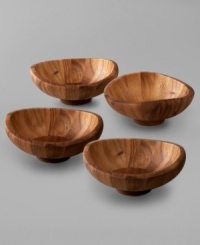 Individual salad bowls with elegant, swooping edges mimic the grace and beauty of a butterfly in flight. Crafted in rich acacia wood, this Nambé set makes a naturally striking backdrop for greens, mixed fruit and sides. Coordinates with salad bowl and servers. Individual salad bowls with elegant, swooping edges mimic the grace and beauty of a butterfly in flight. Crafted in rich acacia wood, this Nambé set makes a naturally striking backdrop for greens, mixed fruit and sides. Coordinates with salad bowl and servers.