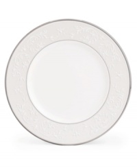 Pure opulence. Posh opalescence. This classically designed line of Lenox dinnerware and dishes is accented by a platinum rim and a delicate flourish of vine-like, white-on-white imprints with raised, iridescent enamel dots. Pure opulence. Posh opalescence. This classically designed line of Lenox dinnerware and dishes is accented by a platinum rim and a delicate flourish of vine-like, white-on-white imprints with raised, iridescent enamel dots.