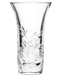 Vines cut in clear crystal add a romantic quality to the Vera Wang Wedgwood leaf vase. A graceful flare accentuates any bouquet. Vines cut in clear crystal add a romantic quality to the Vera Wang Wedgwood leaf vase. A graceful flare accentuates any bouquet.