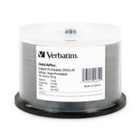 Verbatim DVD+R 4.7GB 8X DataLifePlus Inkjet Printable, Hub Printable 50pk Spindle (White) Verbatim DVD+R 4.7GB 8X DataLifePlus Inkjet Printable, Hub Printable 50pk Spindle (White)