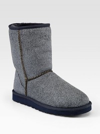 Infused with signature shearling lining, this denim-like painted suede design has shearling trim and a rubber sole for traction. Shaft, 8Leg circumference, 14Shearling and painted suede upperPull-on styleShearling liningRubber solePadded insoleImported Infused with signature shearling lining, this denim-like painted suede design has shearling trim and a rubber sole for traction. Shaft, 8Leg circumference, 14Shearling and painted suede upperPull-on styleShearling liningRubber solePadded insoleImported