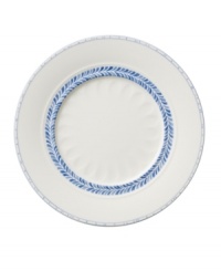 Vintage charm meets modern durability in the Farmhouse Touch salad plates, featuring cornflower-blue laurels and bands in delicately embossed porcelain from Villeroy & Boch. Vintage charm meets modern durability in the Farmhouse Touch salad plates, featuring cornflower-blue laurels and bands in delicately embossed porcelain from Villeroy & Boch.