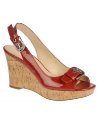 Buckle up for a fun fashion ride. The Carnival wedges by Franco Sarto are ready with their shiny patent upper and buckle details. Buckle up for a fun fashion ride. The Carnival wedges by Franco Sarto are ready with their shiny patent upper and buckle details.