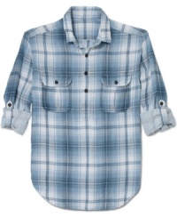 With easy pullover styling, this Lucky Brand Jeans plaid shirt is the right one for the weekend. With easy pullover styling, this Lucky Brand Jeans plaid shirt is the right one for the weekend.