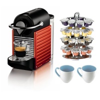 Nespresso C60 Pixie Espresso Maker in Red + Nifty Capsule Coffee Carousel + 2 Stoneware Mugs Nespresso C60 Pixie Espresso Maker in Red + Nifty Capsule Coffee Carousel + 2 Stoneware Mugs