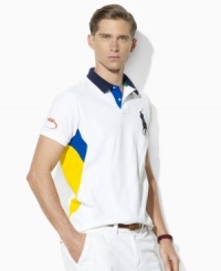 Ralph Lauren's official limited edition US Open polo shirt is crafted from moisture-wicking piqué in a trim-fitting, color-blocked design.