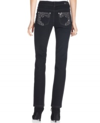 Look your slimmest in Style&co.'s petite straight-leg jeans, featuring a special tummy-smoothing panel at the front. Special rhinestone embellishments at the pockets add bling! Look your slimmest in Style&co.'s petite straight-leg jeans, featuring a special tummy-smoothing panel at the front. Special rhinestone embellishments at the pockets add bling!