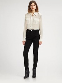 Military-style pockets and epaulettes update this airy silk button-down with a utilitarian chic vibe. Point collarEpaulettesButton-down placketFlap chest pocketsShirttail hemBack shoulder yokeBack princess seamsAbout 31 from shoulder to hemSilkDry cleanImportedModel shown is 5'10 (177cm) wearing US size Small. Military-style pockets and epaulettes update this airy silk button-down with a utilitarian chic vibe. Point collarEpaulettesButton-down placketFlap chest pocketsShirttail hemBack shoulder yokeBack princess seamsAbout 31 from shoulder to hemSilkDry cleanImportedModel shown is 5'10 (177cm) wearing US size Small.