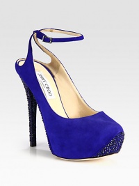 For a touch of Hollywood glamour, try this suede platform silhouette with glittery Swarovski crystals and an adjustable ankle strap. Swarovski crystal-coated heel, 5¼ (130mm)Hidden platform, 1½ (40mm)Compares to a 3¾ heel (95mm)Suede upper accented with Swarovski crystalsAdjustable ankle strapLeather liningLeather sole with Swarovski crystalsPadded insoleMade in Italy For a touch of Hollywood glamour, try this suede platform silhouette with glittery Swarovski crystals and an adjustable ankle strap. Swarovski crystal-coated heel, 5¼ (130mm)Hidden platform, 1½ (40mm)Compares to a 3¾ heel (95mm)Suede upper accented with Swarovski crystalsAdjustable ankle strapLeather liningLeather sole with Swarovski crystalsPadded insoleMade in Italy