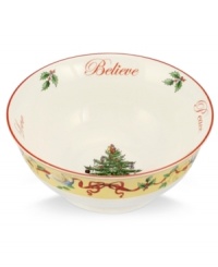 A sun-yellow partridge and pear tree motif lend new cheer to what's already a symbol of the season – Spode's Christmas Tree dinnerware. Adorned with Joy, Believe, Love and Peace, the 2012 annual revere bowl is something to treasure. A sun-yellow partridge and pear tree motif lend new cheer to what's already a symbol of the season – Spode's Christmas Tree dinnerware. Adorned with Joy, Believe, Love and Peace, the 2012 annual revere bowl is something to treasure.