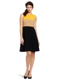 Calvin Klein Women's Color Block Fit and Flare Dress, Honey, 2 Calvin Klein Women's Color Block Fit and Flare Dress, Honey, 2