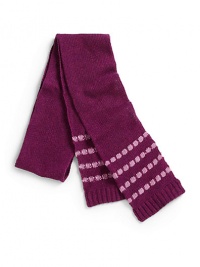 THE LOOKDotted stripe design at both endsRibbed trimTHE FIT4½W X 53LTHE MATERIAL40% wool/28% rayon/15% nylon/10% cashmere/7% angoraCARE & ORIGINDry cleanImported THE LOOKDotted stripe design at both endsRibbed trimTHE FIT4½W X 53LTHE MATERIAL40% wool/28% rayon/15% nylon/10% cashmere/7% angoraCARE & ORIGINDry cleanImported