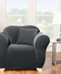 Fresh. Modern. Versatile. Featuring an allover geometric oval pattern, the Stretch Stone chair slipcover from Sure Fit gives your furniture a contemporary look, instantly! Ultrasoft stretch fabric is designed to cover hard-to-fit pieces with ease. Fresh. Modern. Versatile. Featuring an allover geometric oval pattern, the Stretch Stone chair slipcover from Sure Fit gives your furniture a contemporary look, instantly! Ultrasoft stretch fabric is designed to cover hard-to-fit pieces with ease.