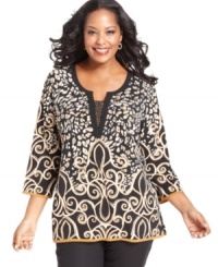 Snag a standout look with JM Collection's plus size tunic top, flaunting a vivid print! Snag a standout look with JM Collection's plus size tunic top, flaunting a vivid print!