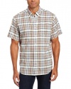 Nautica Men's Short Sleeve Slub Button Down Collar Poplin Plaid Woven