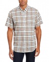 Nautica Men's Short Sleeve Slub Button Down Collar Poplin Plaid Woven