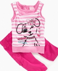 What a flirt. She'll have everyone enamored with a bat of her lashes in this adorable striped tank and capri set from Nannette. What a flirt. She'll have everyone enamored with a bat of her lashes in this adorable striped tank and capri set from Nannette.