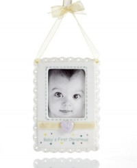 Celebrate the newest member of your family with this sweet and clever frame ornament by Midwest. Insert a favorite photo into the delicate porcelain frame and create a beautiful keepsake! Celebrate the newest member of your family with this sweet and clever frame ornament by Midwest. Insert a favorite photo into the delicate porcelain frame and create a beautiful keepsake!