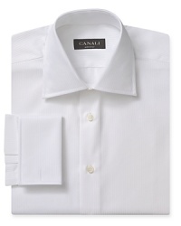 Distinguish yourself in the workplace with a striking solid dress shirt from Canali, crafted in textured cotton for a unique, comfortable hand. Pair with a silk tie for a stellar duo. Distinguish yourself in the workplace with a striking solid dress shirt from Canali, crafted in textured cotton for a unique, comfortable hand. Pair with a silk tie for a stellar duo.