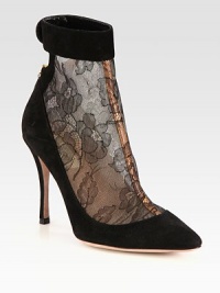 Rich suede and delicate lace combine in this point toe silhouette, finished with a buttoned ankle strap. Suede-covered heel, 4 (100mm)Suede and lace upperPoint toeBack zipLeather lining and solePadded insoleMade in ItalyOUR FIT MODEL RECOMMENDS ordering one size up as this style runs small. Rich suede and delicate lace combine in this point toe silhouette, finished with a buttoned ankle strap. Suede-covered heel, 4 (100mm)Suede and lace upperPoint toeBack zipLeather lining and solePadded insoleMade in ItalyOUR FIT MODEL RECOMMENDS ordering one size up as this style runs small.