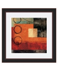 Circle meets the square. Vivid brushstrokes contrast black lines, creating a dramatic art print that appeals to modern taste. By artist Brent Nelson, this abstract design is framed in black for an especially clean finish. Circle meets the square. Vivid brushstrokes contrast black lines, creating a dramatic art print that appeals to modern taste. By artist Brent Nelson, this abstract design is framed in black for an especially clean finish.