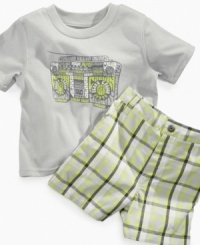 Turn the radio up. He'll be ready to move to any beat he hears with this cute graphic t-shirt and plaid short set from Calvin Klein Jeans. Turn the radio up. He'll be ready to move to any beat he hears with this cute graphic t-shirt and plaid short set from Calvin Klein Jeans.