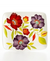 Blossoming in the brightest hues, the hand-painted Chloe platter by Laurie Gates serves nachos, pork chops or barbecue chicken with fresh flourish. Blossoming in the brightest hues, the hand-painted Chloe platter by Laurie Gates serves nachos, pork chops or barbecue chicken with fresh flourish.