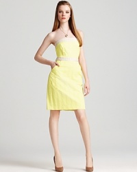 A sunny Milly color block dress elevates your look whether you're party-bound or simply shopping the boutiques. The strapless style needs little more than chic pumps and a touch of gold for a ladylike accent.