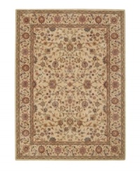 Inspired by the lyrical beauty of ancient Persian carpets, this rug features a field of flowers entwined in a curvilinear design with a warm palette of pumpkin, mauve and moss green against a soft beige ground. Woven of premium Opulon™ yarns to create a lavish pile with a rich, color-enhancing finish. Inspired by the lyrical beauty of ancient Persian carpets, this rug features a field of flowers entwined in a curvilinear design with a warm palette of pumpkin, mauve and moss green against a soft beige ground. Woven of premium Opulon™ yarns to create a lavish pile with a rich, color-enhancing finish.