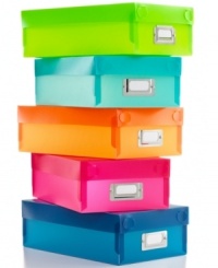 Order in the house! Take your space by form with these durable and simplistic plastic storage boxes. Metal-framed ID tags on the front of each box makes it easy to organize and locate everything around the house. 1-year warranty. Order in the house! Take your space by form with these durable and simplistic plastic storage boxes. Metal-framed ID tags on the front of each box makes it easy to organize and locate everything around the house. 1-year warranty.