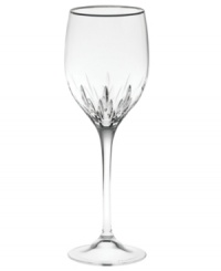 Turn formal affairs into true celebrations with the Duchesse wine glass from Vera Wang. The renowned bridal designer marries a tapered bowl and blazing starburst cut with a beautifully flared stem. Radiant crystal is topped off with a smooth band of polished platinum. Turn formal affairs into true celebrations with the Duchesse wine glass from Vera Wang. The renowned bridal designer marries a tapered bowl and blazing starburst cut with a beautifully flared stem. Radiant crystal is topped off with a smooth band of polished platinum.