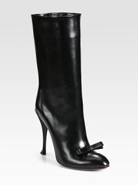 Butter-soft leather topped with a small bow feminizes any look. Self-covered heel, 4½ (115mm)Shaft, 9½Leg circumference, 12½Leather upperPull-on styleLeather lining and solePadded insoleMade in Italy Butter-soft leather topped with a small bow feminizes any look. Self-covered heel, 4½ (115mm)Shaft, 9½Leg circumference, 12½Leather upperPull-on styleLeather lining and solePadded insoleMade in Italy