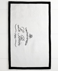 Parisian-inspired elegance transforms the bathroom with this Le Bain rug from Kassatex, featuring a beautiful white cotton ground embellished with French words for a classic and refined look. Parisian-inspired elegance transforms the bathroom with this Le Bain rug from Kassatex, featuring a beautiful white cotton ground embellished with French words for a classic and refined look.