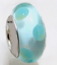 1 Blue Teal Polka Dot Sterling Silver Murano Glass Charm Bead (Authentic 925 Sterling Silver) Fits Pandora Chamilia Trollbeads European Bracelet