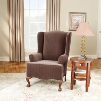 Sure Fit 119826256S_CHOCLT Stretch Pinstripe Wing Chair Slipcover, Chocolate Sure Fit 119826256S_CHOCLT Stretch Pinstripe Wing Chair Slipcover, Chocolate