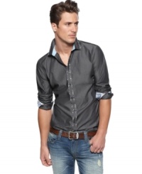 Tape your look with this sharp slim-fitting shirt from INC. Tape your look with this sharp slim-fitting shirt from INC.
