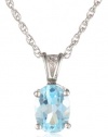 Sterling Silver 8x6mm Oval Blue Topaz Pendant Necklace