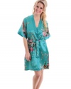 Glamorous Turquoise Night Gown and Robe Set Floral Peacock Print Women 2 Piece